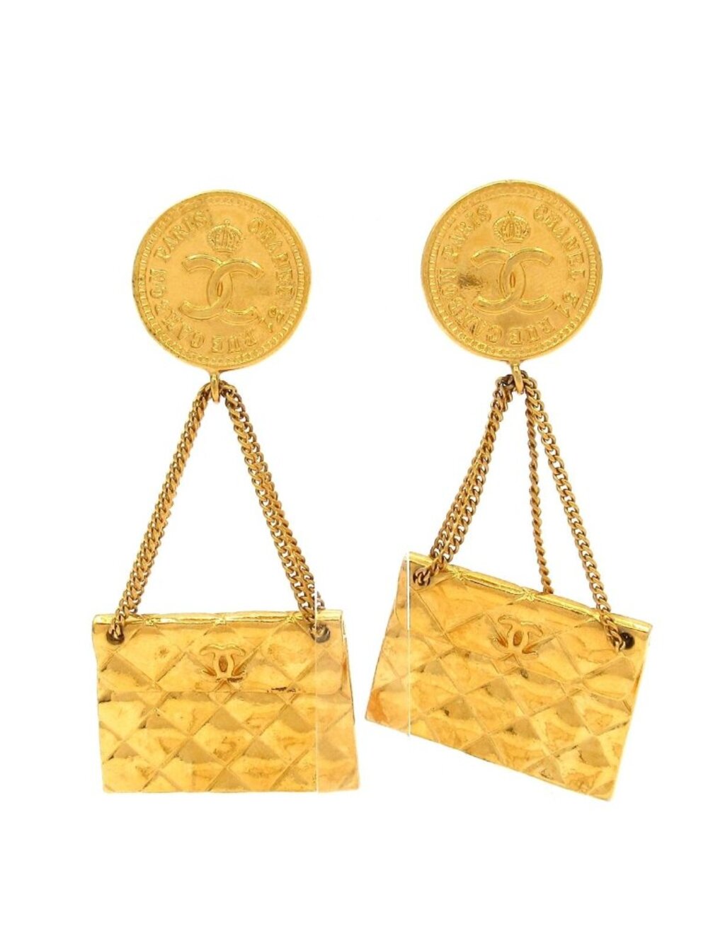 Chanel Earrings Gold Bag Quilted